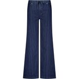 Tramontana - Wide Leg Regular Waist Broek - Dark Blue Denim - Krijtstreep