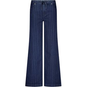 Tramontana - Wide Leg Regular Waist Broek - Dark Blue Denim - Krijtstreep