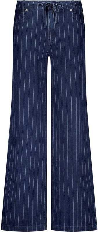 Tramontana - Wide Leg Regular Waist Broek - Dark Blue Denim - Krijtstreep