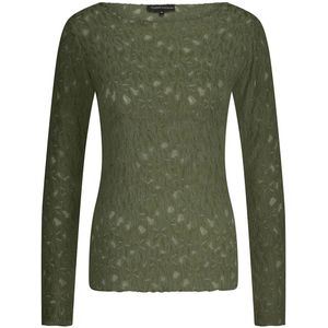 Tramontana - Top - Mos Groen - Normale Lengte - Ronde Hals - Gedeeltelijk Transparante Bloemenprint