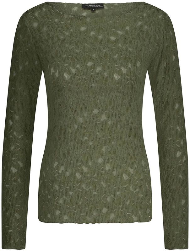 Tramontana - Top - Mos Groen - Normale Lengte - Ronde Hals - Gedeeltelijk Transparante Bloemenprint