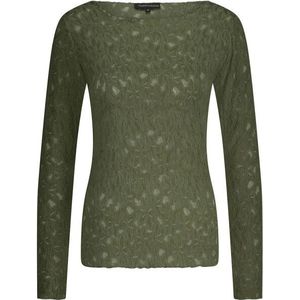 Tramontana - Top - Mos Groen - Normale Lengte - Ronde Hals - Gedeeltelijk Transparante Bloemenprint