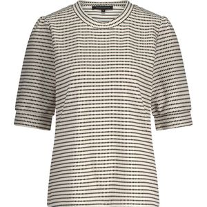 Tramontana - Fancy Striped Top - Ecru - Korte Mouwen