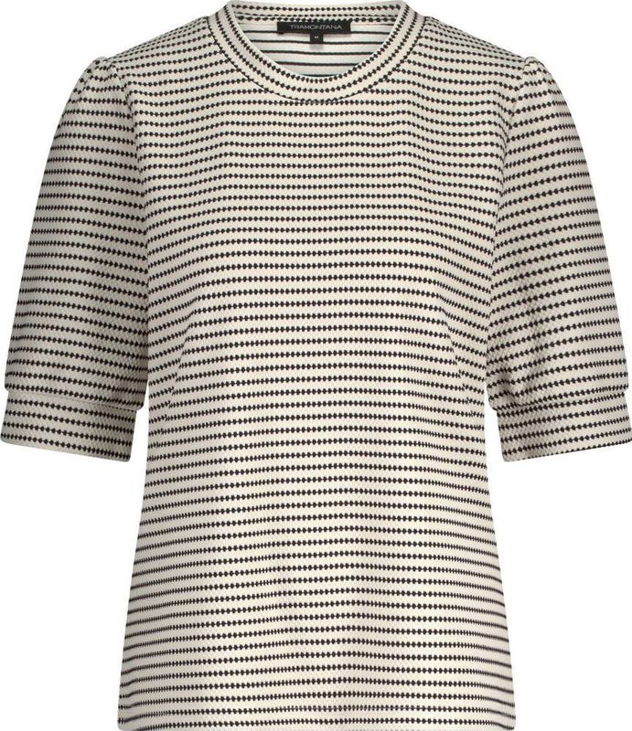 Tramontana - Fancy Striped Top - Ecru - Korte Mouwen