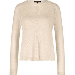 Tramontana - Long-Sleeve Stretch Lace Top - Ecru - Blousetop