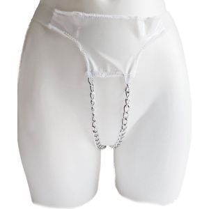 BamBella® - String Kruisloos - LATEX en Stof- Wit - L/XL - Open kruis met ketting Fetish erotische kleding dames