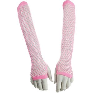 BamBella® Handschoenen Visnet Roze Lange vingerloze Elastische handschoen gaatjes mesh stof
