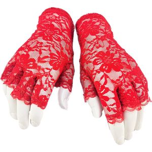 BamBella® - Handschoenen Rood kant Kort - dames - Vingerloos