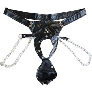 tring Man - sexy Lingerie Heren XL -Open voorkant - Zwart mannen string nepleer SM kleding