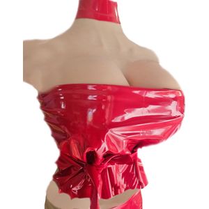 Datex Top (Mix latex en stof) Rood - One size - Sexy Erotische dames BDSM SM fetish kleding