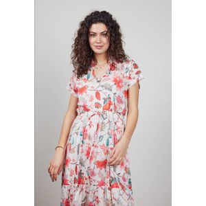 Didi - Maxi Jurk - Multi - Katoenmix - Bloemenprint - V-hals - Korte Mouwen