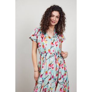 Didi - Maxi Jurk - Multi - Katoen - Korte Mouwen - V-hals met Striksluiting