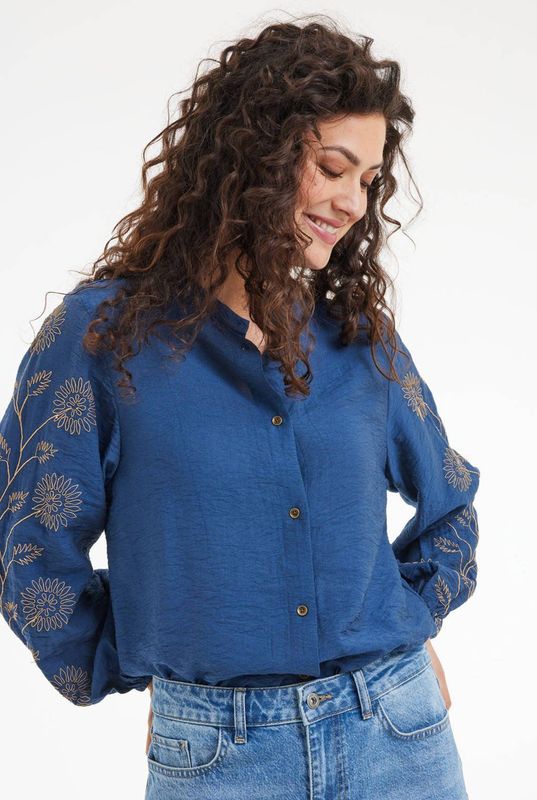 Didi - Blouse - Blauw - Rechtvallende Pasvorm - Lange Mouwen