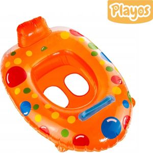 Playos® - Zwemband - Bootje - Oranje - met Zitje - Handvat - Rugleuning - Peuter en Baby - Zwemring - Babyzwemband - Babyfloat - Zwemtrainer - Opblaasbaar - Zwemstoel - Opblaasbare Rubberboot - Rubber Bootje