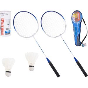 Playos® - Badmintonset - 2 Rackets - Blauw - in Hoes - Inclusief Shuttles - Badminton Rackets - Badminton Set - Speelgoed - voor Kinderen - Camping - Kampeer Speelgoed - Buitenspeelgoed