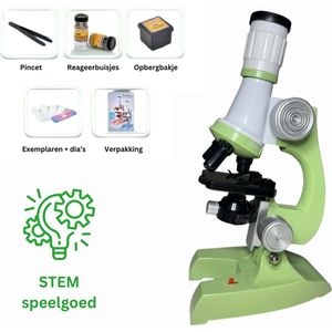 Playos® - Microscoop voor Kinderen - Lichtgroen - tot x1200 - LED Verlichting - met Accessoires - Junior Microscoop - STEM Speelgoed - Wetenschappelijk Speelgoed - Educatief