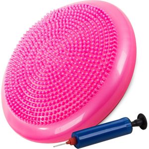 Playos® - Wiebelkussen - 32 cm - Roze - met Pompje - Balanskussen - Kinderen en Volwassenen - Sensomotorisch Kussen -Ergonomisch Zitkussen - Trainingskussen