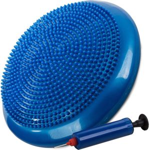 Playos® - Wiebelkussen - 32 cm - Blauw - met Pompje - Balanskussen - Kinderen en Volwassenen - Sensomotorisch Kussen -Ergonomisch Zitkussen - Trainingskussen