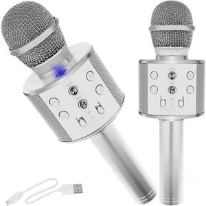 Playos® - Karaoke Microfoon - Zilver - Draadloos - Bluetooth