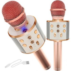 Playos® - Karaoke Microfoon - Rosé Gold - Draadloos - Bluetooth - met Stemvervormer - Kinderen en Volwassenen - Speaker - Karaoke Set - Rosé Goud