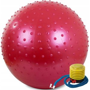 Playos® - Yogabal - 65 cm - Rood - inclusief Pompje - met Reliëf - Balansbal - Fitness Bal - Pilates Bal - Kinderen en Volwassenen - Sensomotorisch Kussen - Trainingskussen - Revalidatie