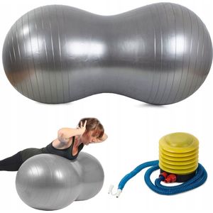 Playos® - Yogabal Peanut - 40x90 cm - Grijs - inclusief Pompje - Balansbal - Bean Fitnessbal - Fitness Bal - Pilates Bal - Kinderen en Volwassenen - Sensomotorisch Kussen - Trainingskussen - Revalidatie