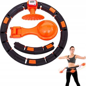 Playos® - Hoelahoep met Gewicht - Zwart / Oranje - met Teller - Opvouwbaar - Verstelbaar - Fitness Hoelahoep - Sport Hoepel - Hula Hoop -