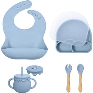 Dutsi - Frosty Cloud Baby Eetset: Het Complete 7-Delige Siliconen Servies Cadeau - Pastelblauw