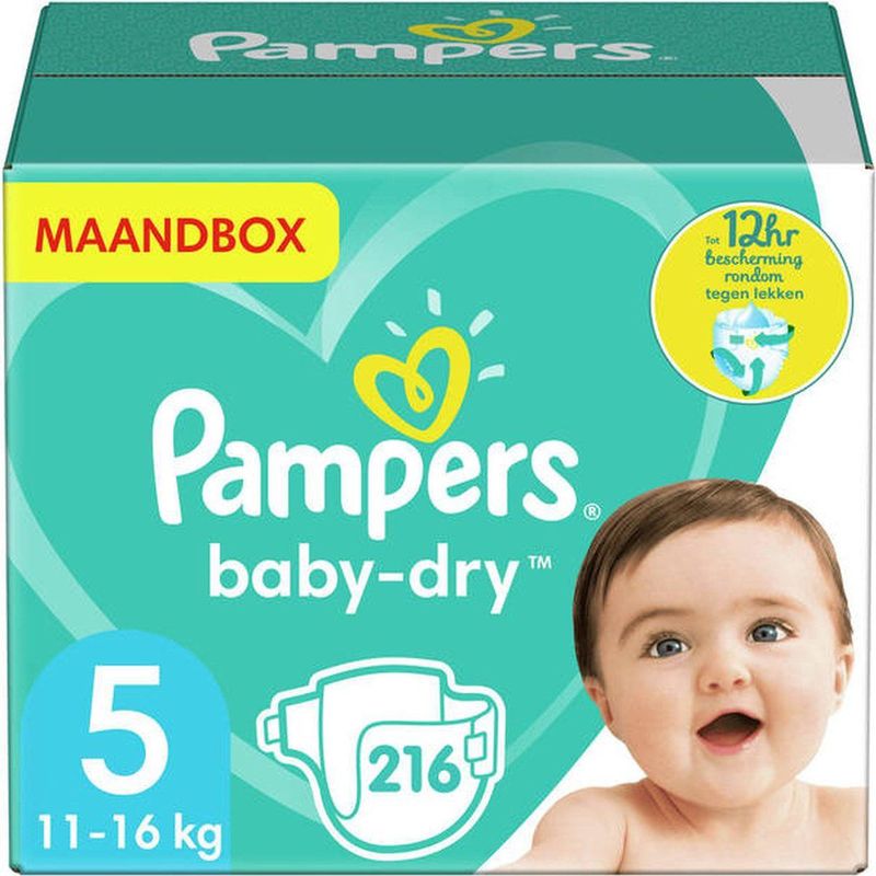 Pampers - Baby Dry - Maat 5 - Mega Maandbox - 216 Stuks - 11-16 kg