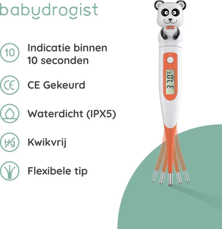 Babydrogist - Digitale Baby Thermometer - Panda - Flexibele Tip - 3 Meetopties