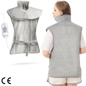 Elektrisch Verwarmingskussen 60x100cm voor Rug, Nek en Schouders - Fast-Heat Technologie - 3 Warmteniveaus - Automatische Uitschakeltimer - Comfortgrijs