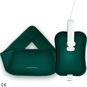 Oplaadbare Elektrische Warmwaterkruik - Draagbare Elektrische Warmer met Soft-Touch Riem, 140 cm - Elektrisch Warmtekussen voor Handen en Buik - Groen