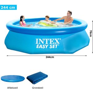 Intex® Zwembad 244cm - Opblaasbaar Bad + Afdekzeil + Grondzeil - Opblaasbaar Zwembad - Rond