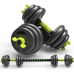 Gewichten Set Halters 10 kg - Verstelbare Dumbells + Rechte Halterstang + Curlstang + Buikwiel - Barbell Met Gewichten Multifunctioneel