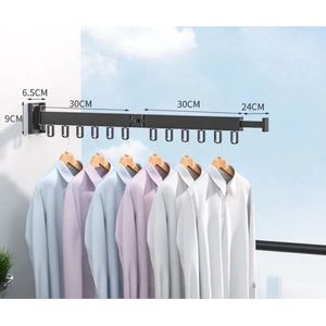 Wanddroogrek Inklapbaar 12 Haken - Droogrek Muur Wandmontage Ophangbaar - Clothes Rack Uitschuifbaar + Montage Kit - Zwart