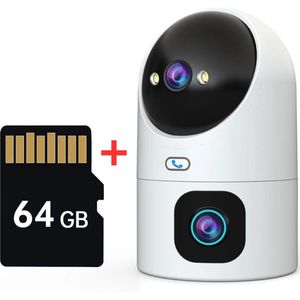 Babyfoon Met Dubbele Lens - Camera Huisdier 2 Way Speech - Beveiligingscamera Buitencamera WiFi Met App - Met 64GB Micro-SD Kaart