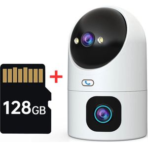 Babyfoon Met Dubbele Lens - Camera Huisdier 2 Way Speech - Beveiligingscamera Buitencamera WiFi Met App - Met 128GB Micro-SD Kaart
