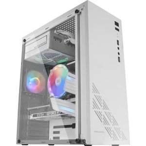 Computer Behuizing MC100 - Computerkast Met RGB Ventilator - Desktop PC Case Voor ATX, Micro-ATX en Mini-ITX - Wit