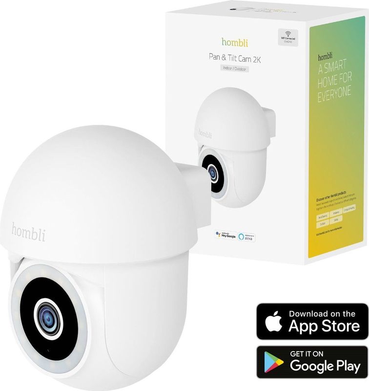 Hombli 2K Pan & Tilt - Beveiligingscamera - Bewakingscamera voor buiten - 2K - Gekleurd Nachtzicht - Volgfunctie - Wit