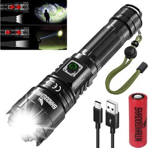 LED Zaklamp - 5 lichtmodus zoom - USB oplaadbaar - voor kamperen/wandelen - Zwart