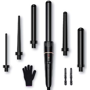 Krultang set met verschillende opzetstukken - 6 in 1 krultang - 9/32mm keramische Krultangset - Zwart
