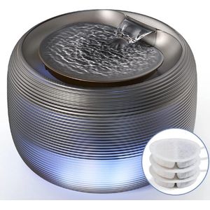 Drinkfontein voor Katten Honden - 2,5L Capaciteit Drinkbak - Intelligent Ledlicht - 25 dB Extreem Stil Waterdispenser - Kattendrinkfontein met 3 Filters - Waterfontein