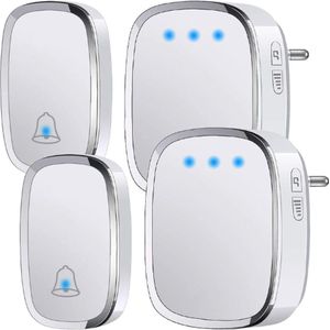Draadloze Deurbel set 2 - Waterdicht IP44 - Wireless Doorbell - Bereik tot 300M - 2 Zenders en Ontvangers - Volume Instelbaar - 36 Beltonen - Wit