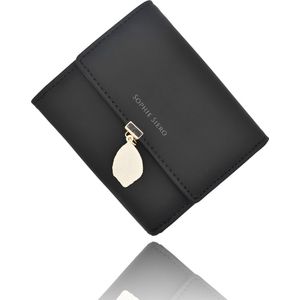 Dames beurs klein zwart met creme blad - Portemonnee in pasteltint - Met muntvak en RFID bescherming - Sophie Siero - Portefeuille vrouw design
