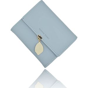 Dames beurs klein lichtblauw met creme blad - Portemonnee in pasteltint - Met muntvak en RFID bescherming - Sophie Siero - Portefeuille vrouw design