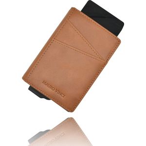 Pasjeshouder ECHTLEDER / Creditcardhouder BODO cognac bruin leer / Beurs heren RFID / Portefeuille Man / Portemonnee met uitschuifbare Pasjeshouder van Aluminium / Anti-Skim / RFID Card Protector tot 10 Pasjes Mauro Vinci