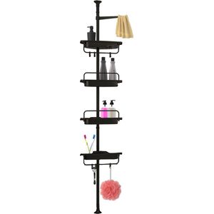 Brixy Doucherek - Telescopisch - 85-305 cm - Zonder Boren - Vloer Tot Plafond - 4 Plankjes - 3 Haken - Zwart