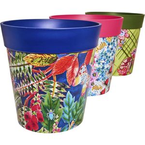 Bloempotten met diverse Patronen - 22 cm hoog - Set van 3 - Plastic bloempotten voor binnen/buiten