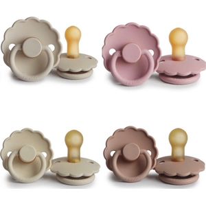 FRIGG DAISY Fopspeen set 4 stuks Baby Pink,Cream,Powder Blush en Sandstone 0-6 maand