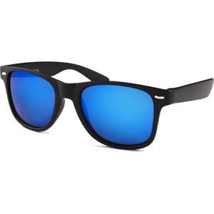 CHPN - Zonnebril - Spiegelglazen - Mat Zwart - Blauwe glazen - Spiegel - Hippe zonnebril - Festivalbril - Bril - Mirror sunglasses